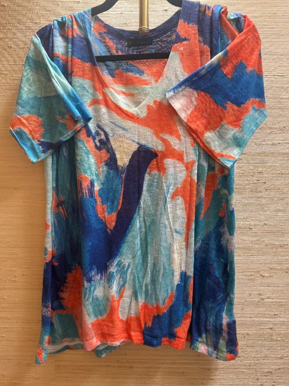 Nally & Millie Abstract Watercolor Tunic Top Blue Orange One Size